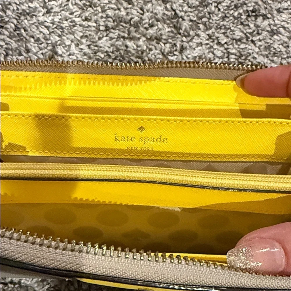 Kate Spade Gray and Yellow Zip Wallet wristlet polka dot wristlet designer
